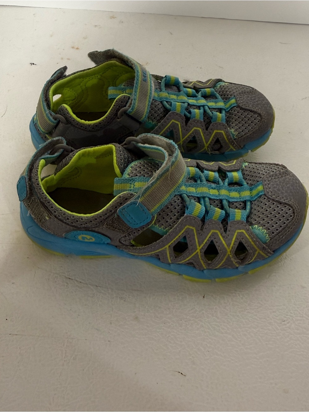 Merrell Gray, Blue & Lime Kids Active Sandals size 11